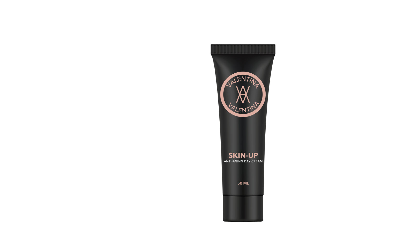 Black cream tube with 'Valentina' branding on a white background